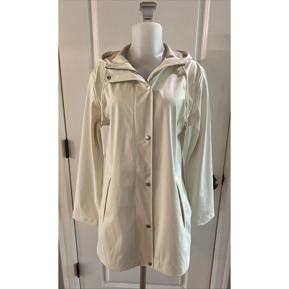 Ilse Jacobsen Coat Womens Size 6 Hooded Raincoat Mid Length Ivory New